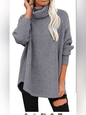 Elegant Gray Cowl Neck Sweater for Women